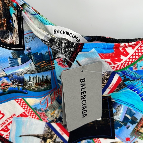 ❌SOLD❌ Balenciaga Asymmetric All Over Cities Tank Top in Multicolor - Picture 6 of 8